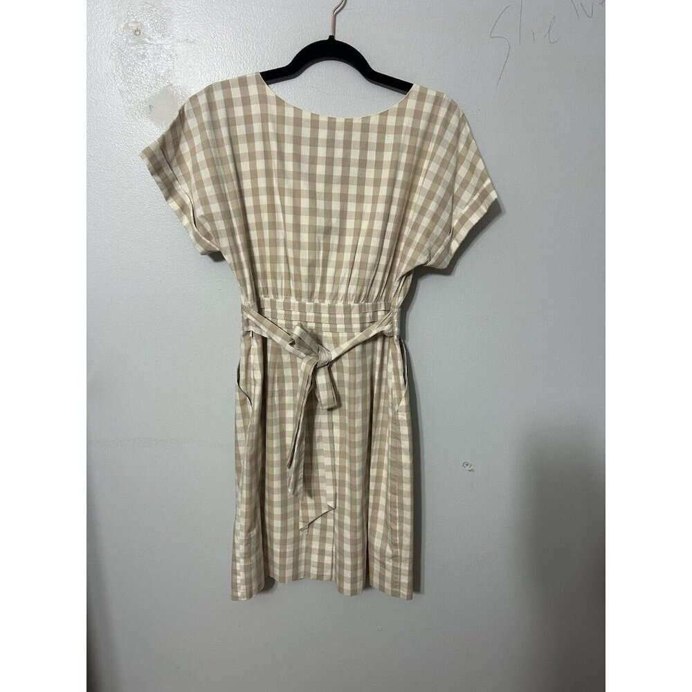 Anthropologie HD in Paris Gingham Print Short Sleeve Belted Dress in Tan Size 4 - Picture 7 of 7